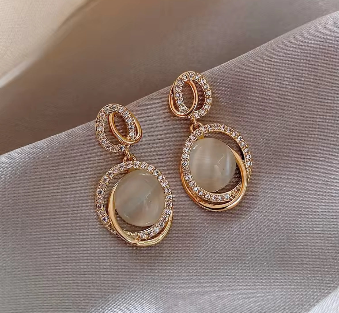 Stones Studded Dangle Style Korean Push Plugs Stud Earrings