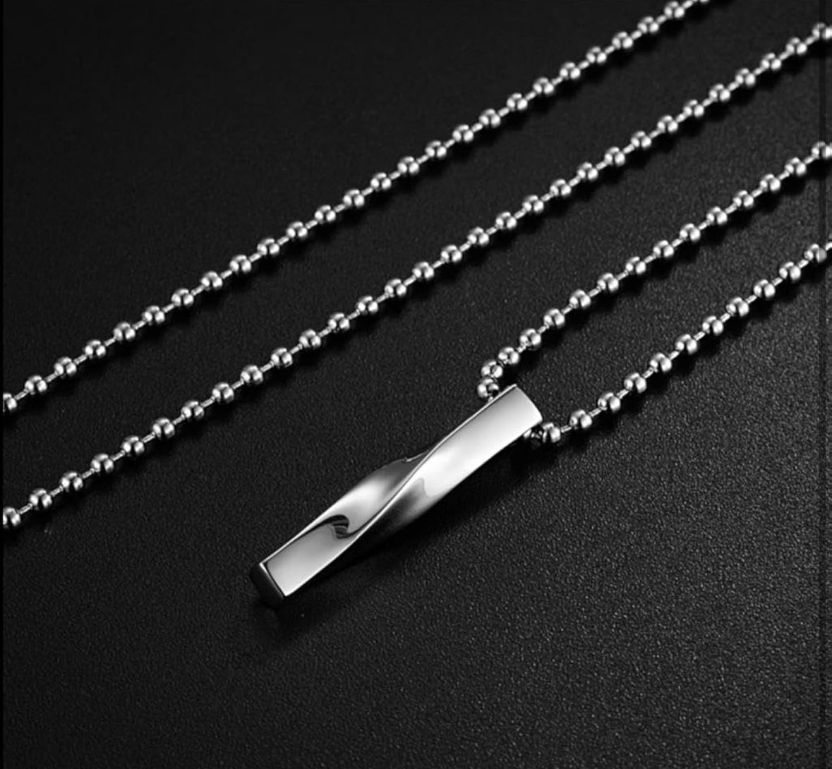 Unisex Silver Colored Twisted Bar Pendant Necklace Chain