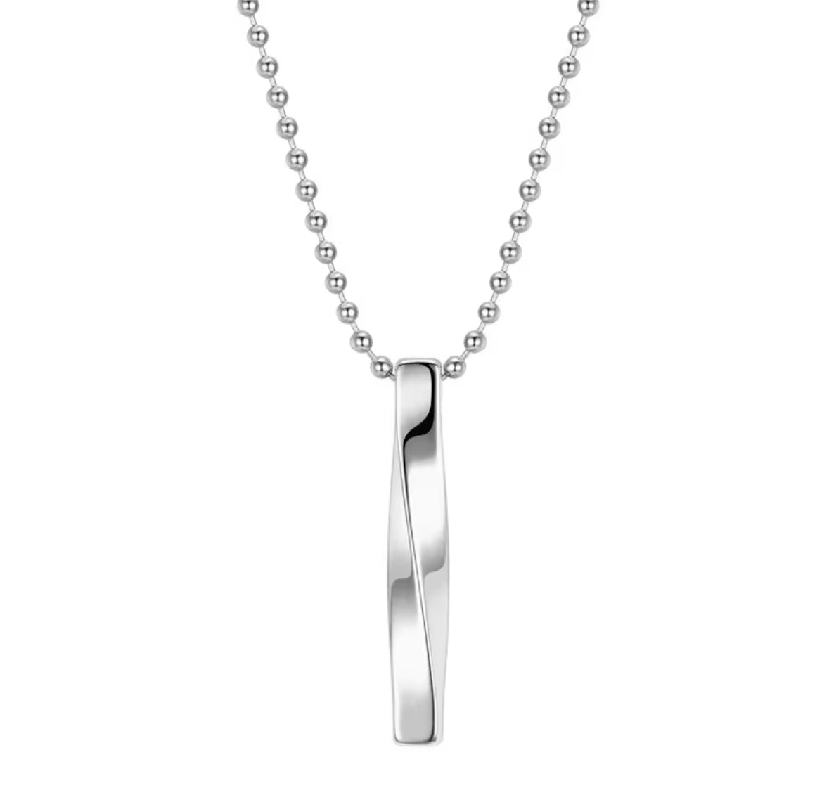 Unisex Silver Colored Twisted Bar Pendant Necklace Chain