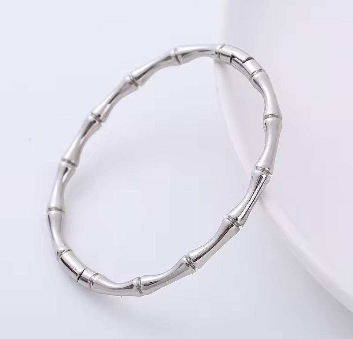 Silver Bamboo Bracelet – Minimalist Stainless Steel Bangle for Men & Women