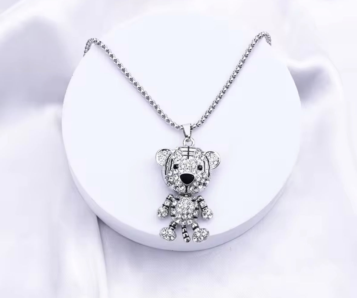 Iced Out Teddy Bear Pendant Necklace – Hip Hop Unisex Jewelry
