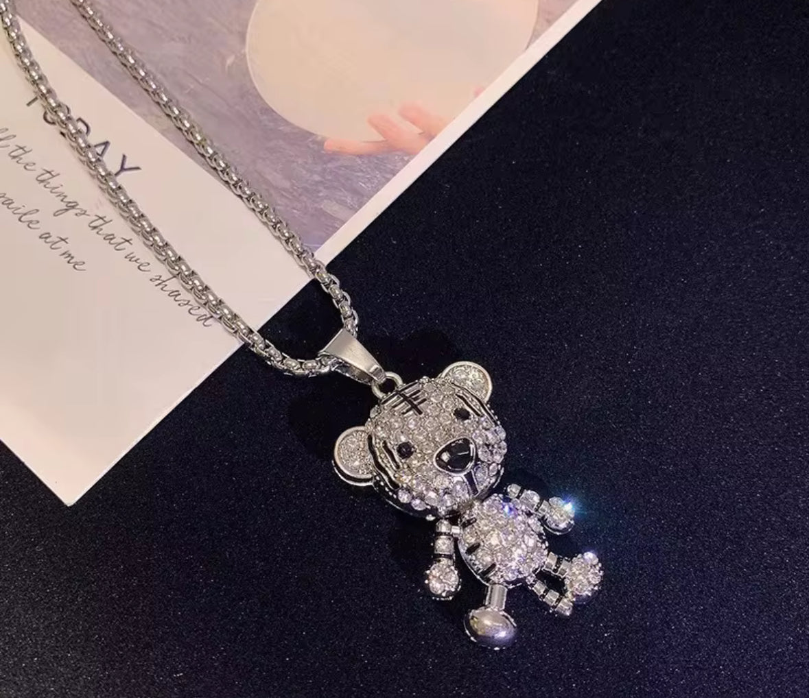 Iced Out Teddy Bear Pendant Necklace – Hip Hop Unisex Jewelry