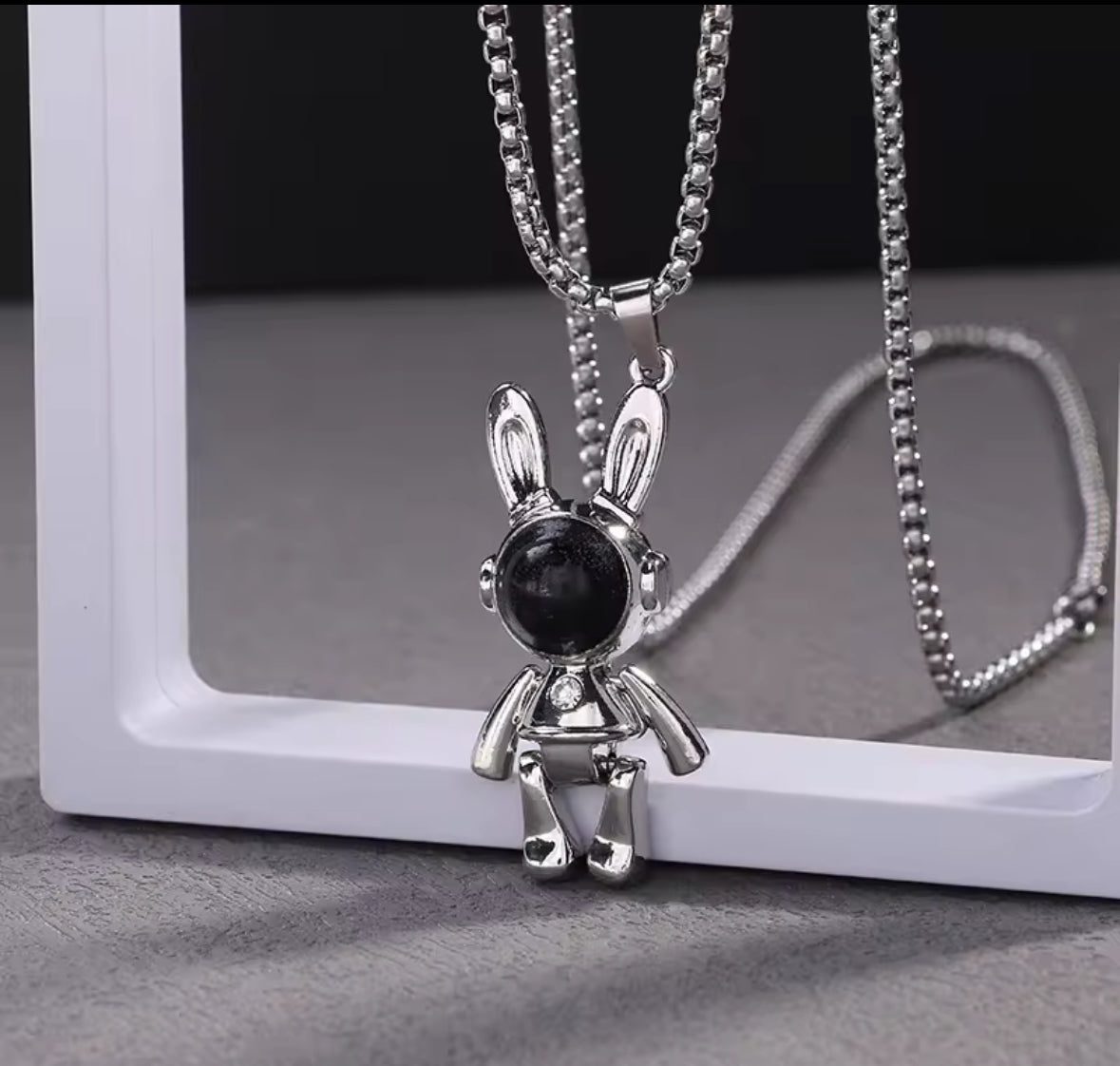 Silver and Black Bunny Pendant Necklace – Gothic Streetwear Jewelry