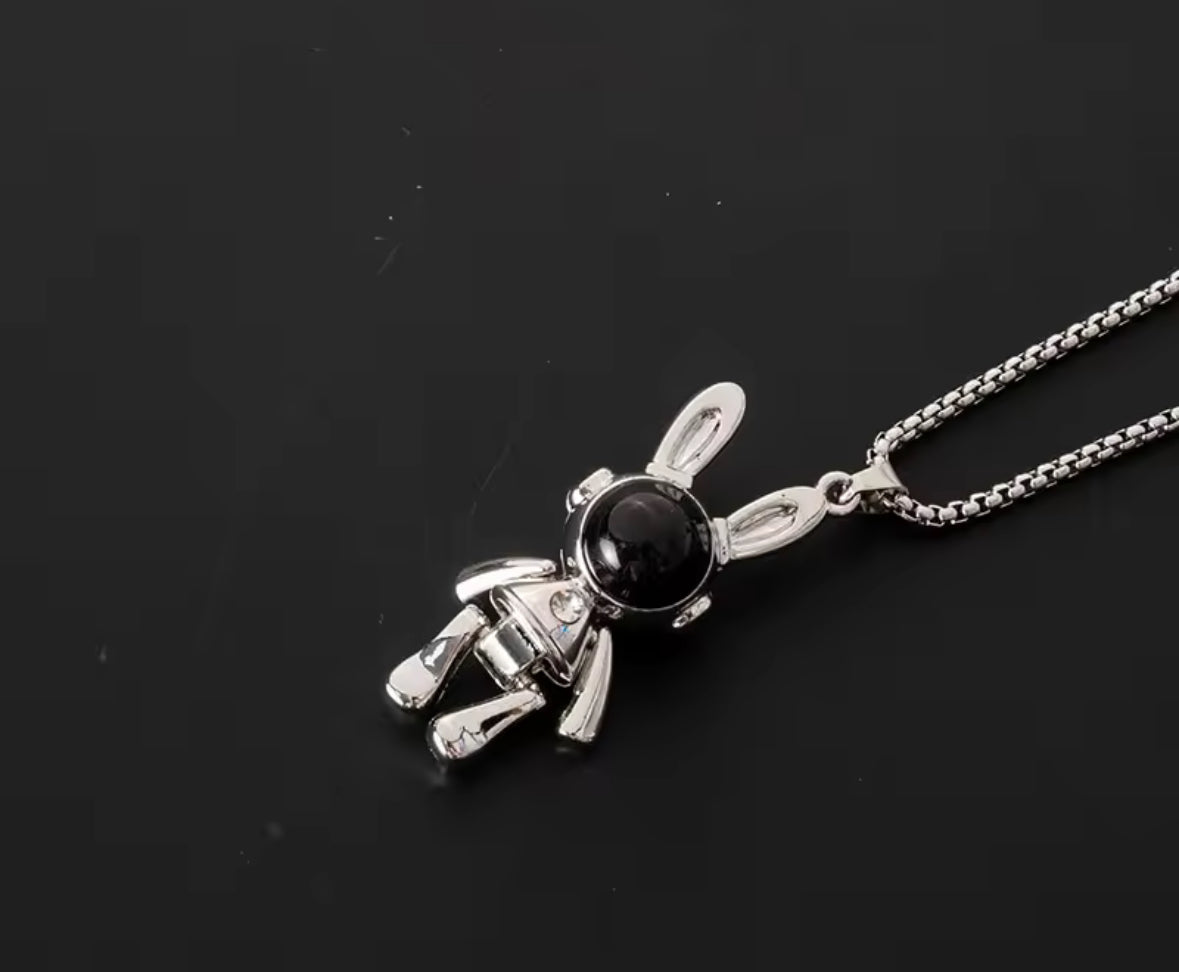 Silver and Black Bunny Pendant Necklace – Gothic Streetwear Jewelry