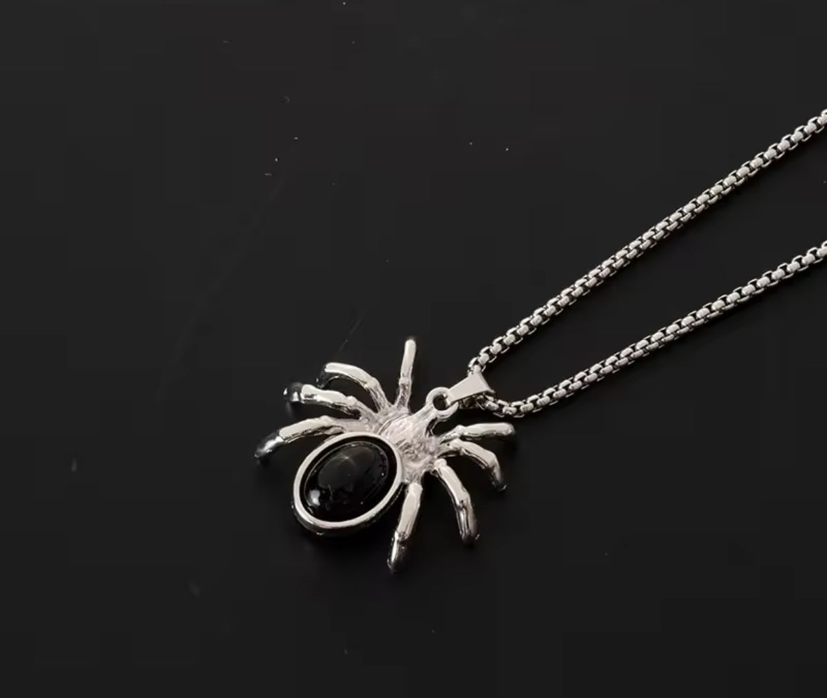 Stylish Spider Pendant Necklace with Black Stone | Unique Necklace Jewelry
