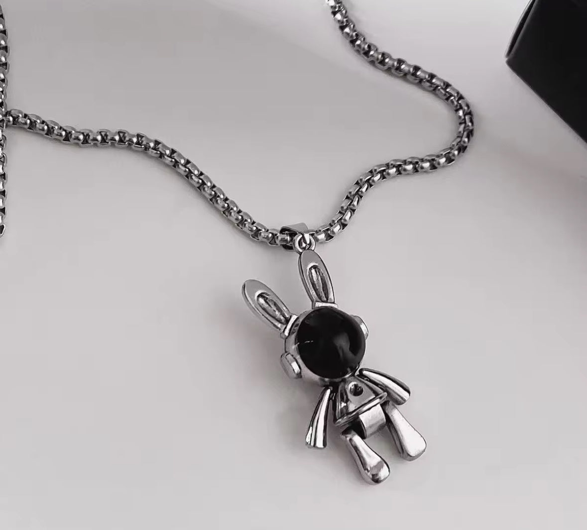 Silver and Black Bunny Pendant Necklace – Gothic Streetwear Jewelry