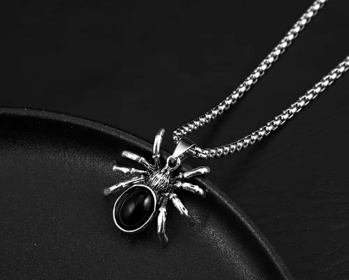Stylish Spider Pendant Necklace with Black Stone | Unique Necklace Jewelry