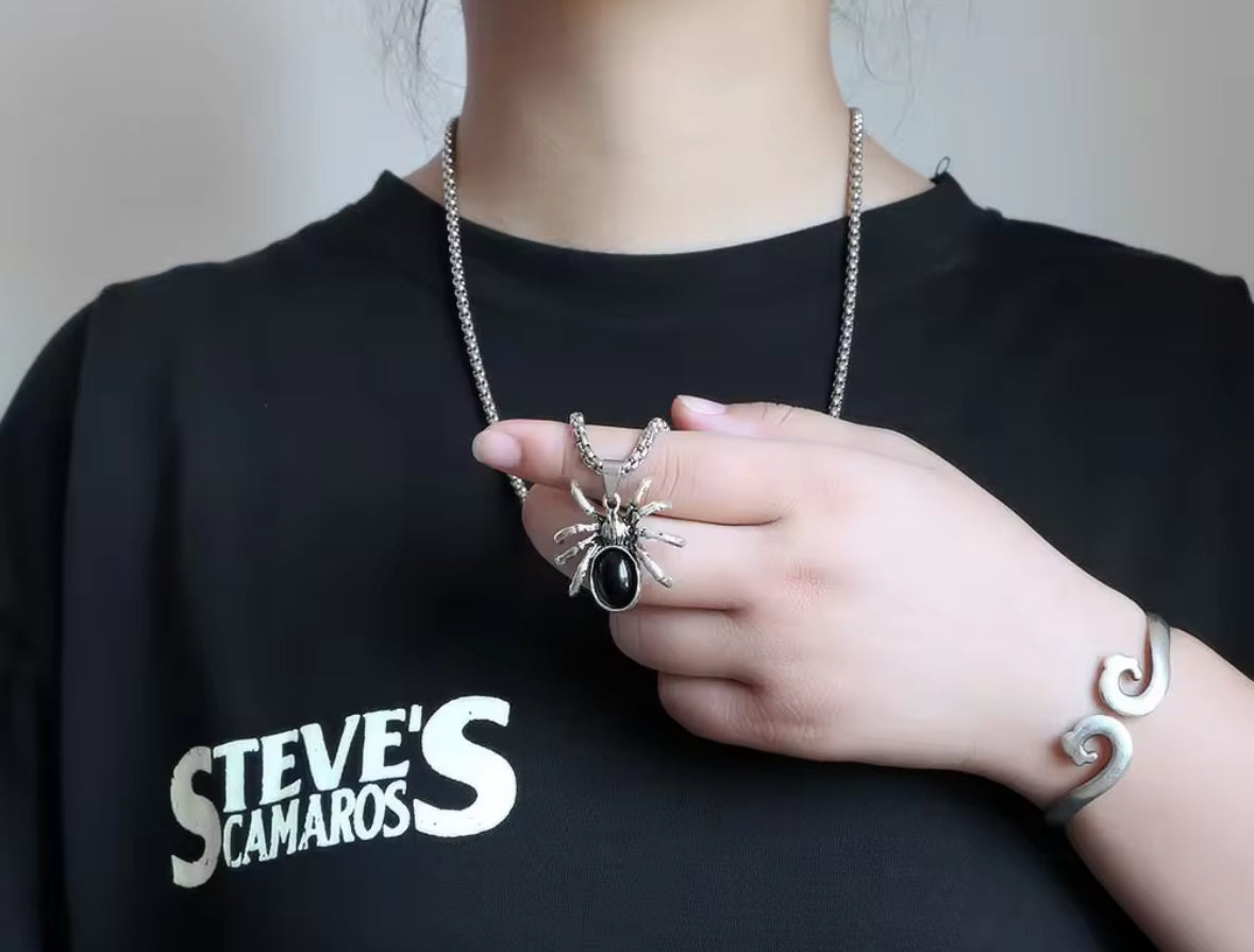 Stylish Spider Pendant Necklace with Black Stone | Unique Necklace Jewelry