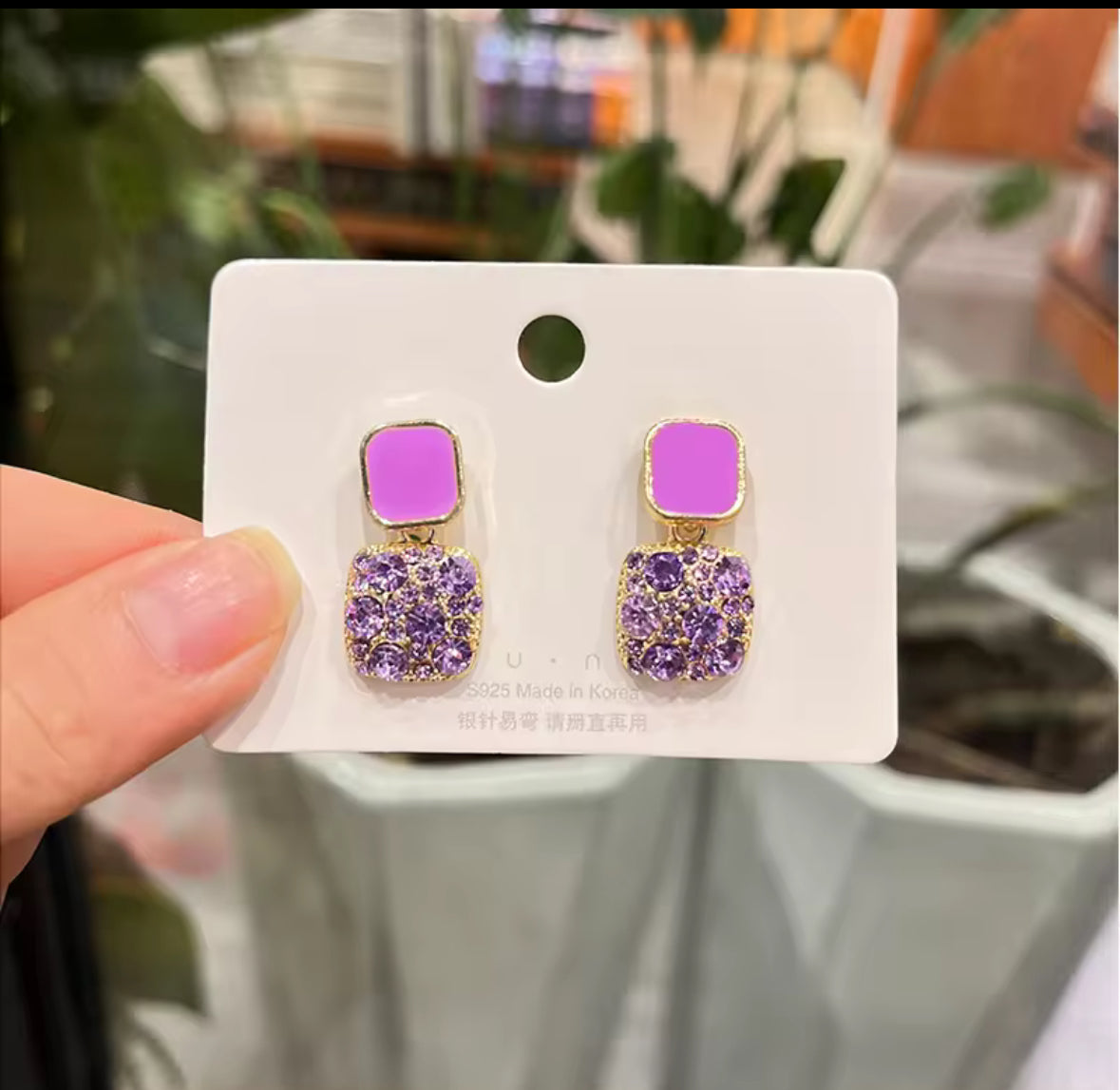Stones Studded Korean Push Plugs Stud Earrings