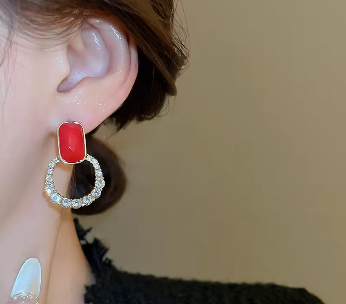 Red Stone AD Stones Studded Korean Imitation Earrings – Chic & Affordable Styles
