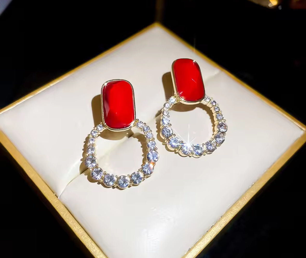 Red Stone AD Stones Studded Korean Imitation Earrings – Chic & Affordable Styles