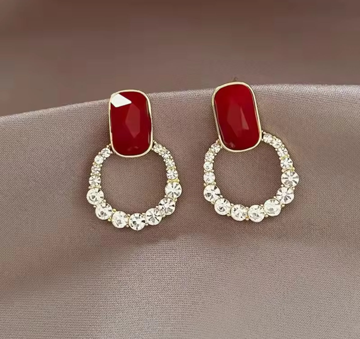 Red Stone AD Stones Studded Korean Imitation Earrings – Chic & Affordable Styles