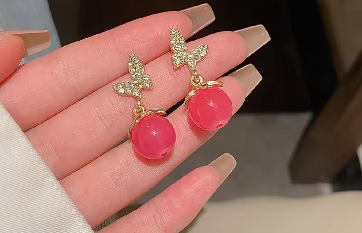 Butterfly Stones Studded Drop Korean Imitation Earrings – Chic & Affordable Styles