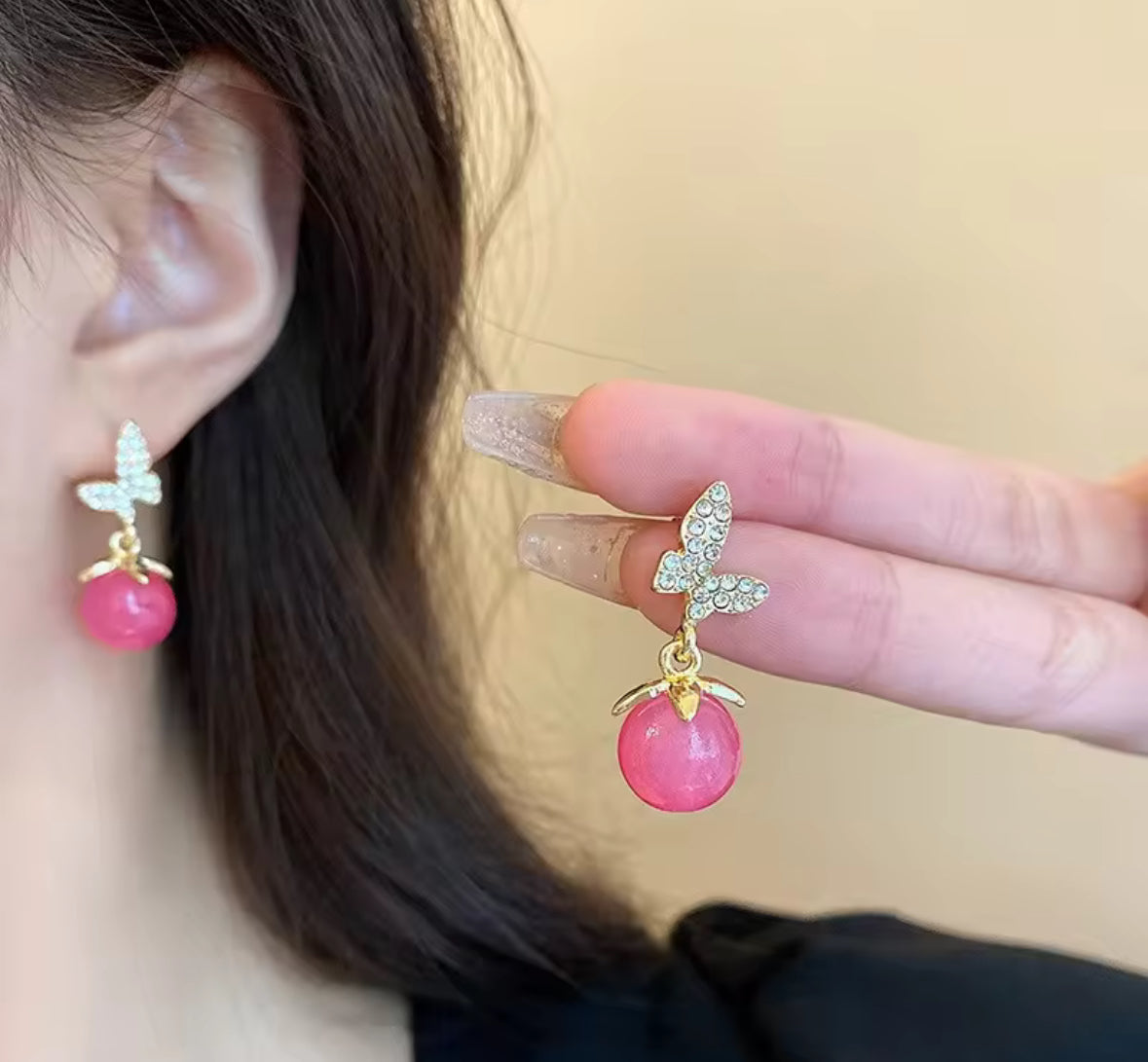 Butterfly Stones Studded Drop Korean Imitation Earrings – Chic & Affordable Styles