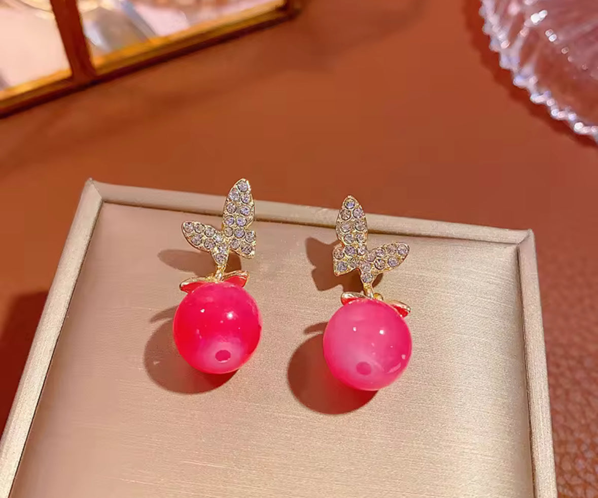 Butterfly Stones Studded Drop Korean Imitation Earrings – Chic & Affordable Styles