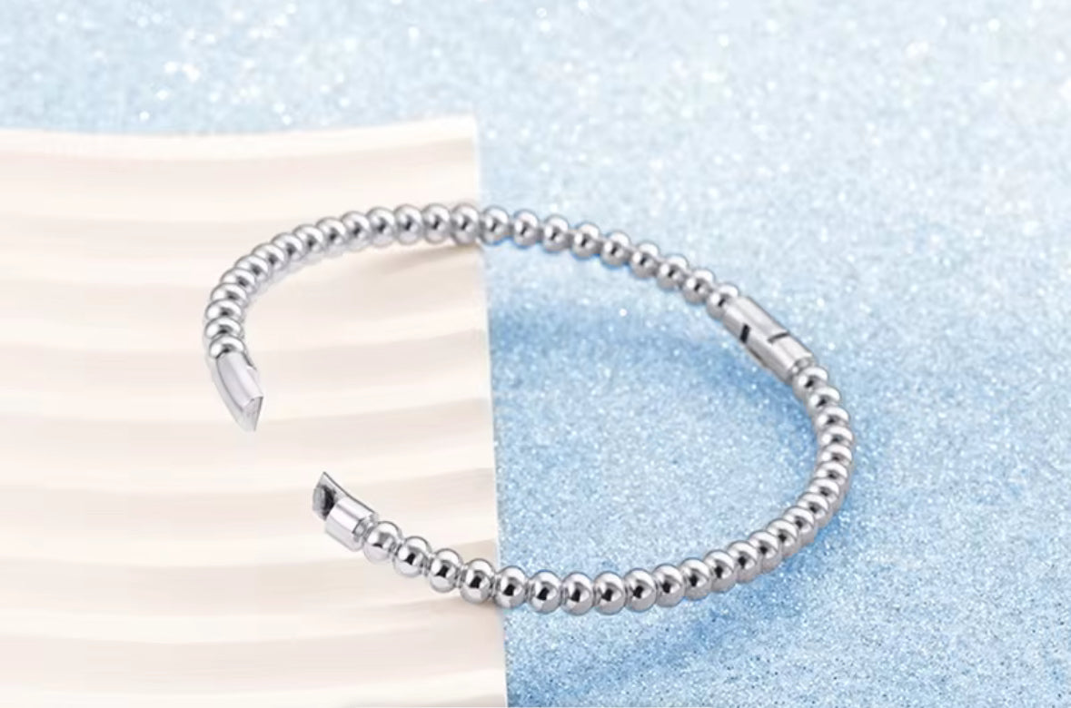 Minimalist Silver Bead Bracelet – Stainless Steel Ball Chain Bangle