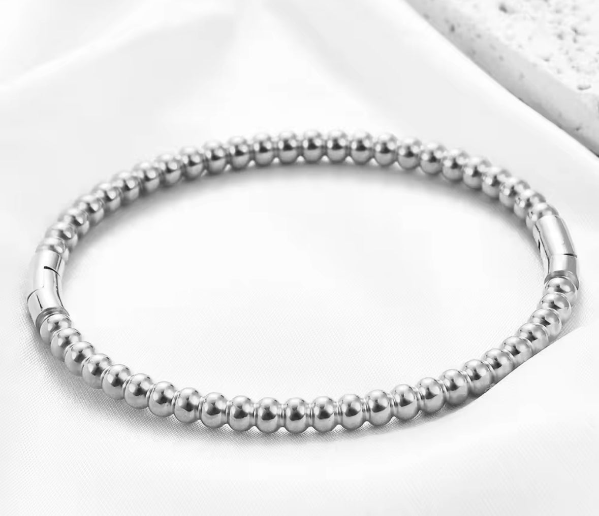 Minimalist Silver Bead Bracelet – Stainless Steel Ball Chain Bangle