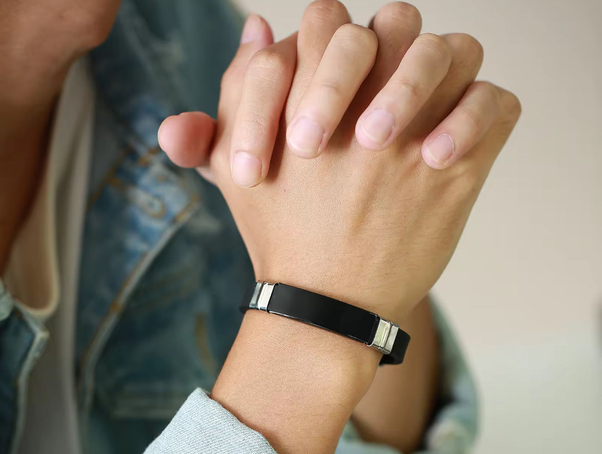 Men’s Silicone Bracelet with Silver Stainless Steel Plate – Sleek & Durable