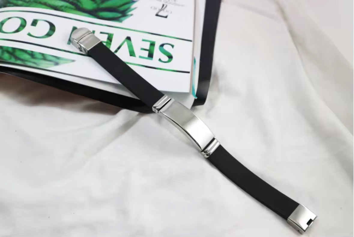 Men’s Silicone Bracelet with Silver Stainless Steel Plate – Sleek & Durable