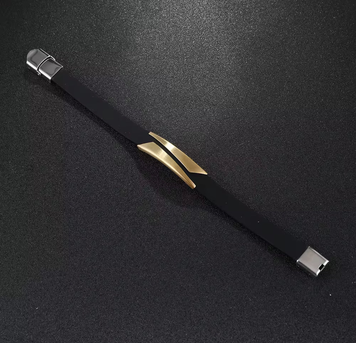 Men's Black Silicone Bracelet Stainless Steel Accent – Modern & Durable