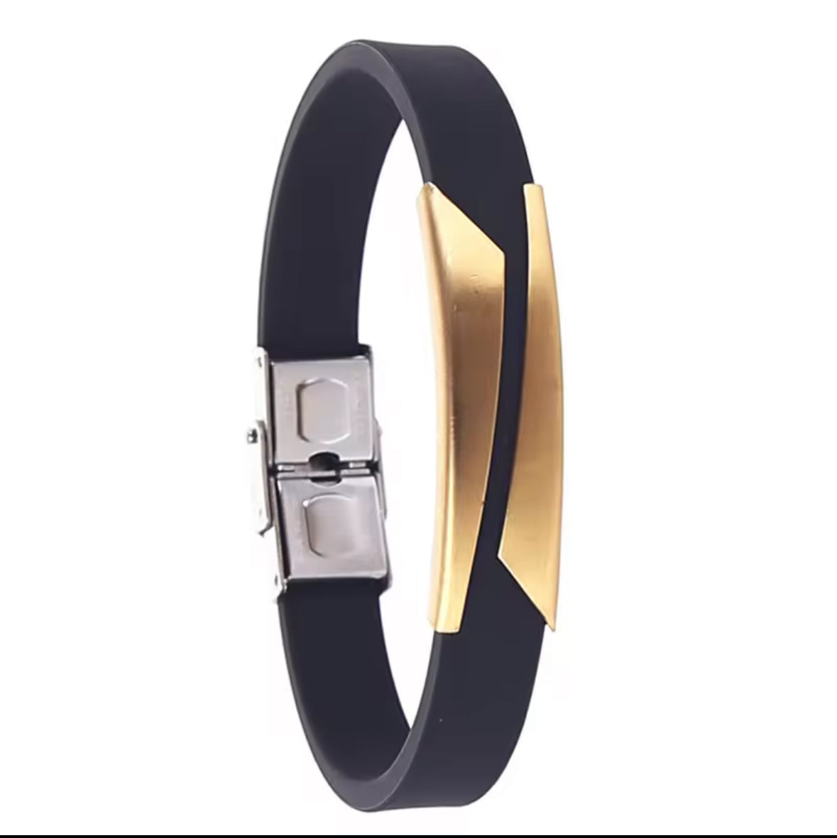 Men's Black Silicone Bracelet Stainless Steel Accent – Modern & Durable