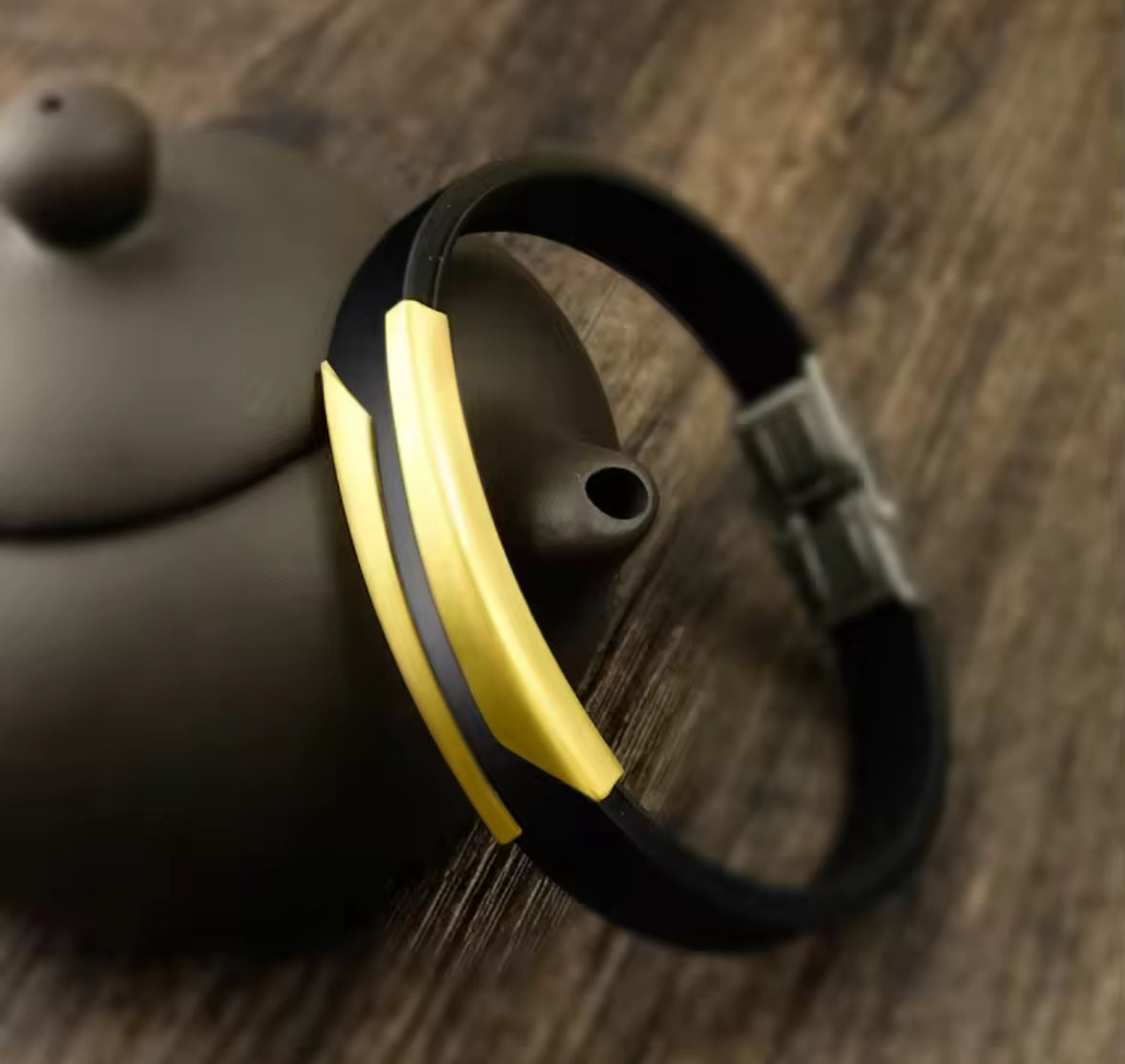 Men's Black Silicone Bracelet Stainless Steel Accent – Modern & Durable