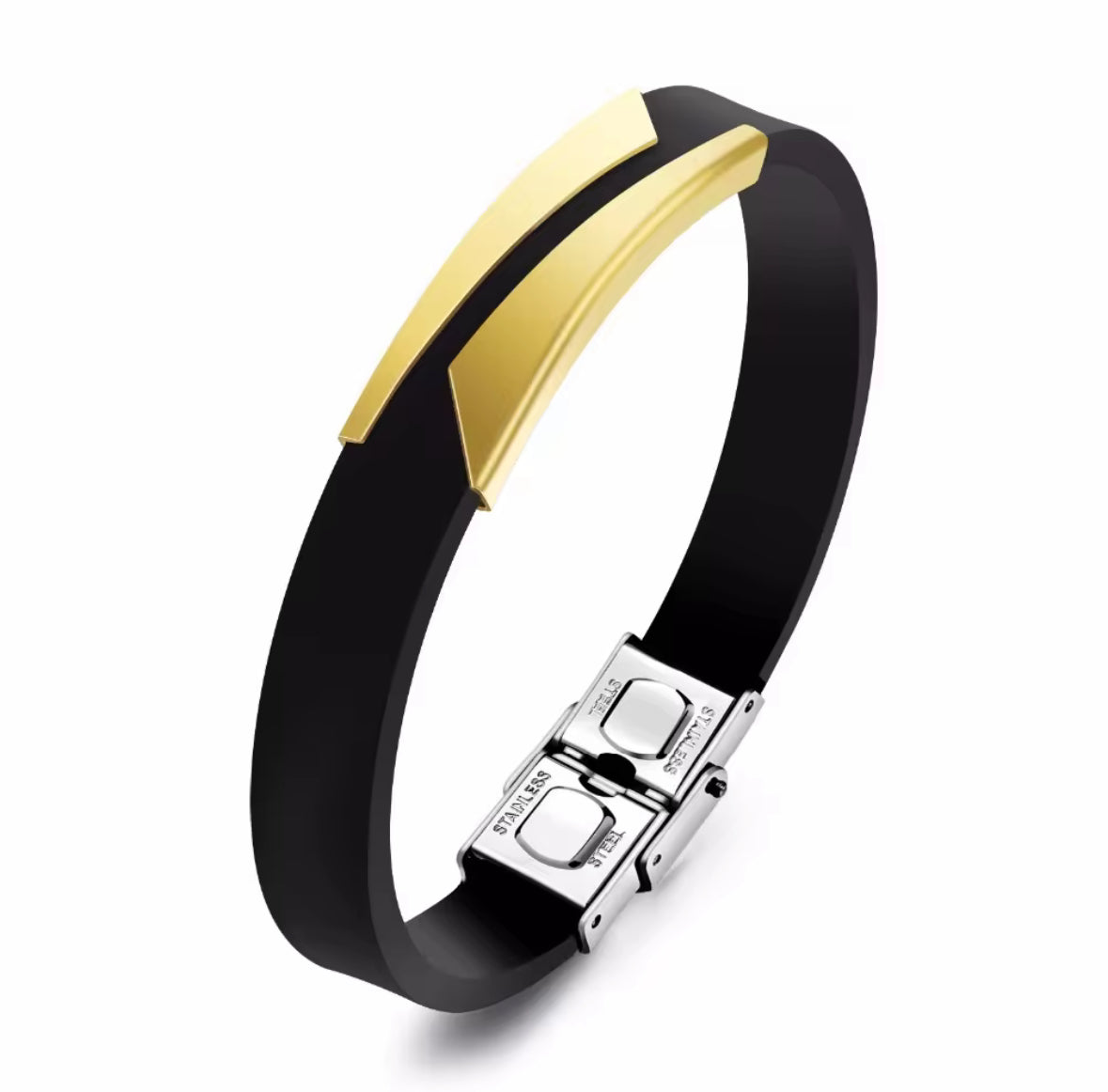 Men's Black Silicone Bracelet Stainless Steel Accent – Modern & Durable