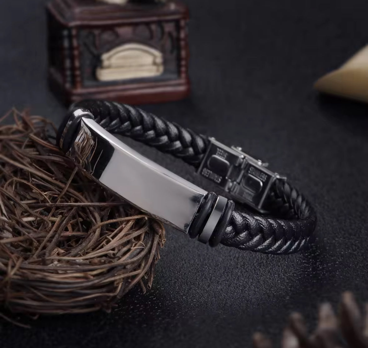 Men's Braided Leather Bracelet with Stainless Steel Clasp – Stylish & Durable Wristband