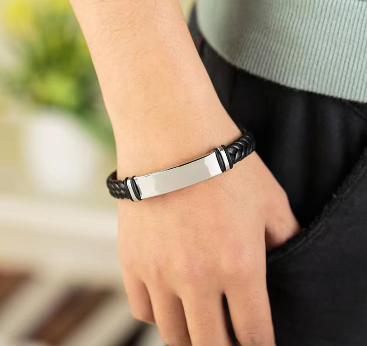 Men's Braided Leather Bracelet with Stainless Steel Clasp – Stylish & Durable Wristband