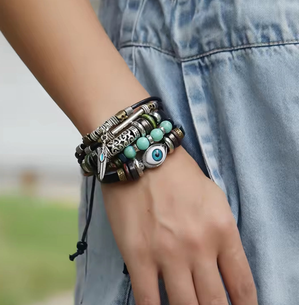 Boho Evil Eye Bracelet Set – Multilayer Beaded Charm Unisex Bracelets