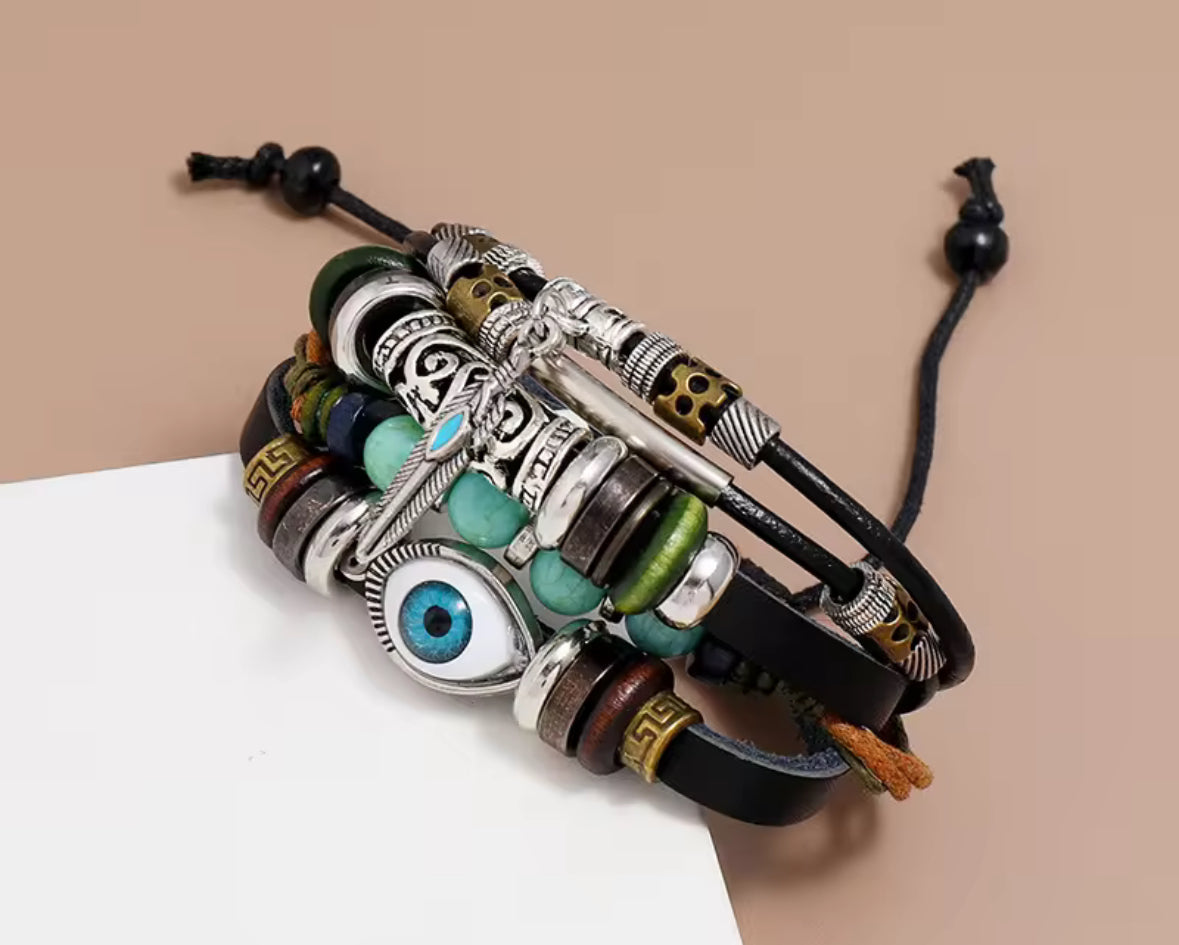 Boho Evil Eye Bracelet Set – Multilayer Beaded Charm Unisex Bracelets