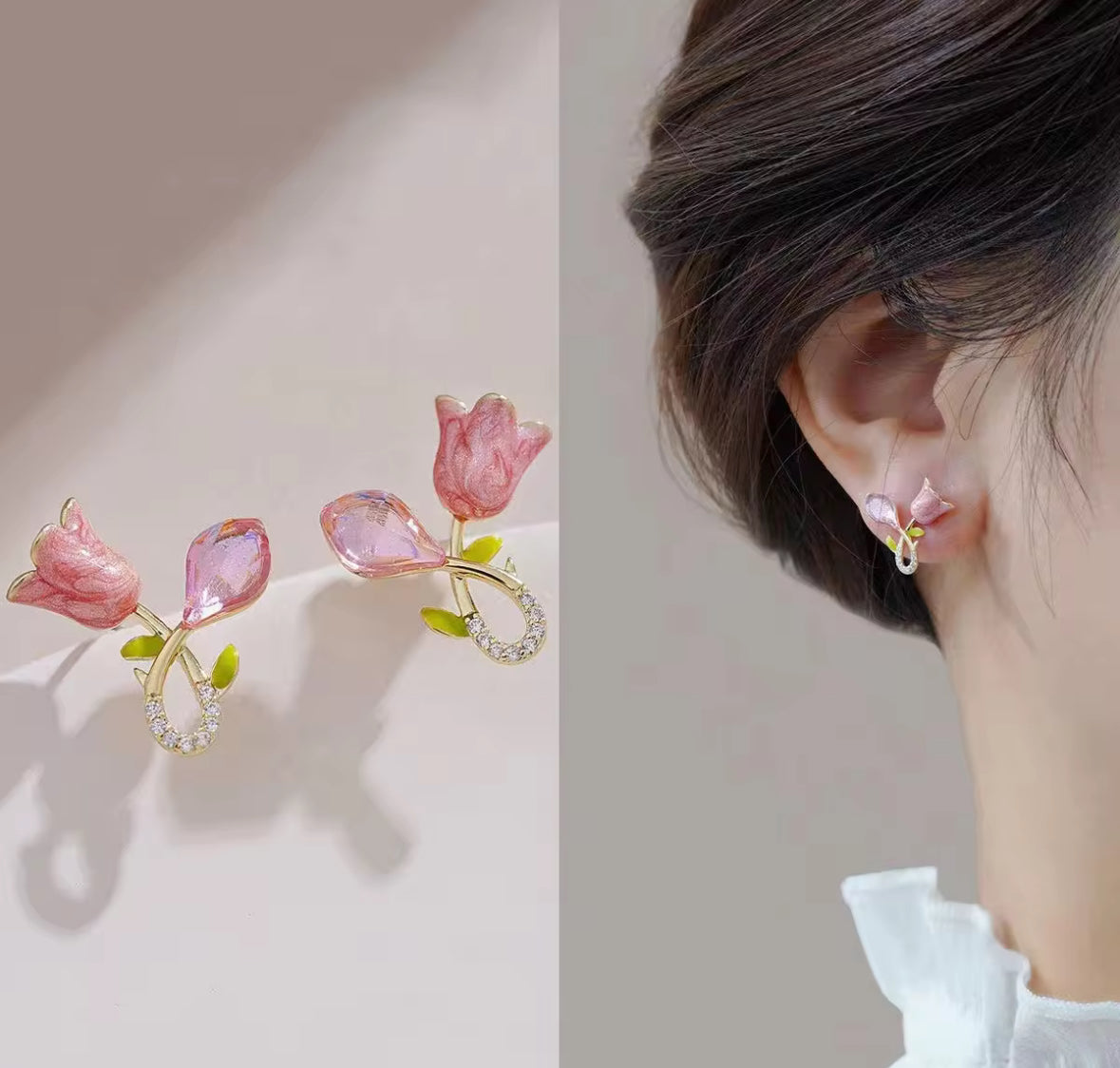 Lotus Style Stones Studded Korean Imitation Earrings – Chic & Affordable Styles