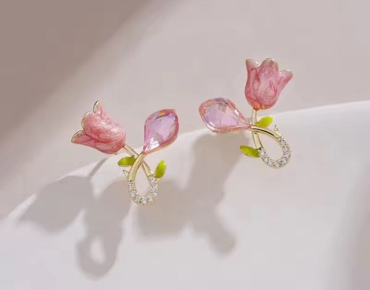 Lotus Style Stones Studded Korean Imitation Earrings – Chic & Affordable Styles