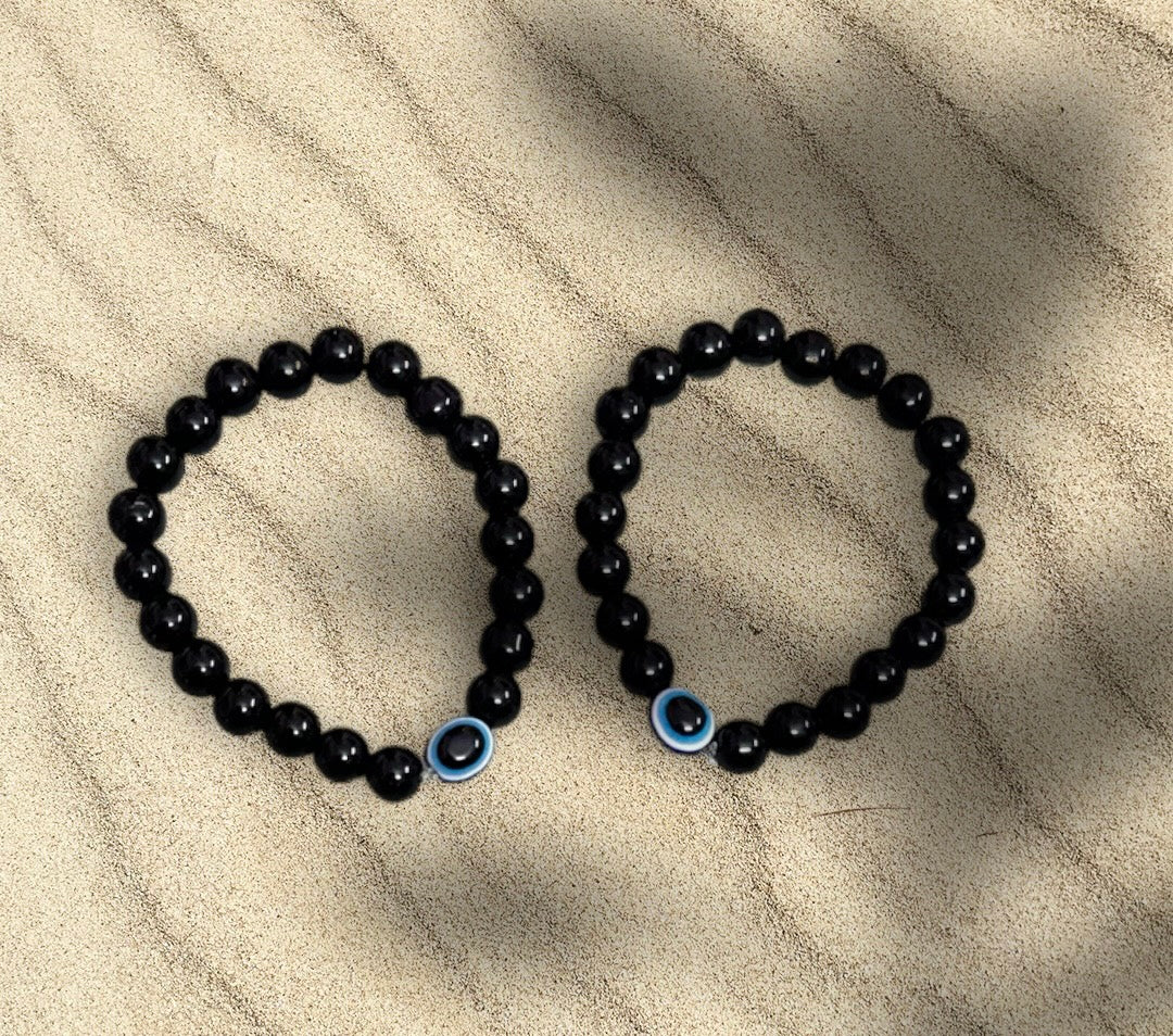 Combo of Black Beads Evil Eye Adjustable Unisex Hand Bracelet