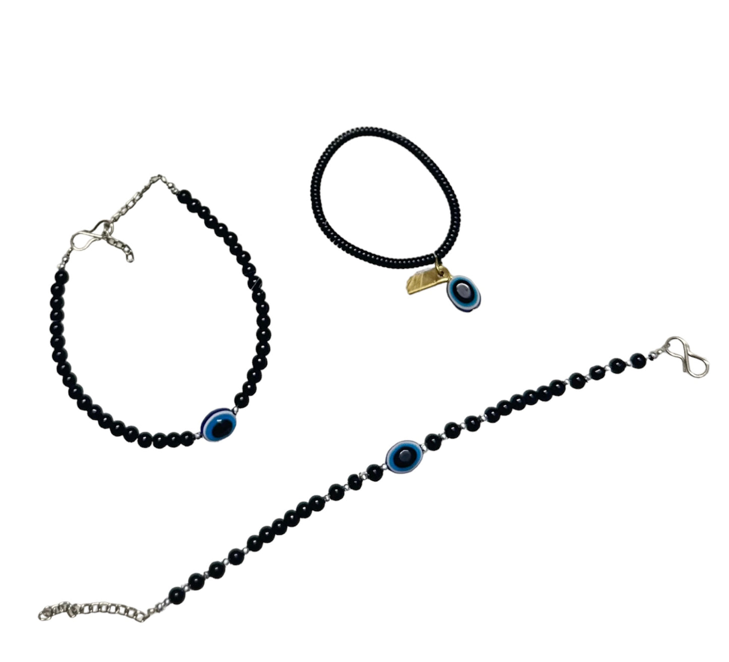 Combo Pack of 3 Adjustable Size Hand Evil Eye Bracelet Set