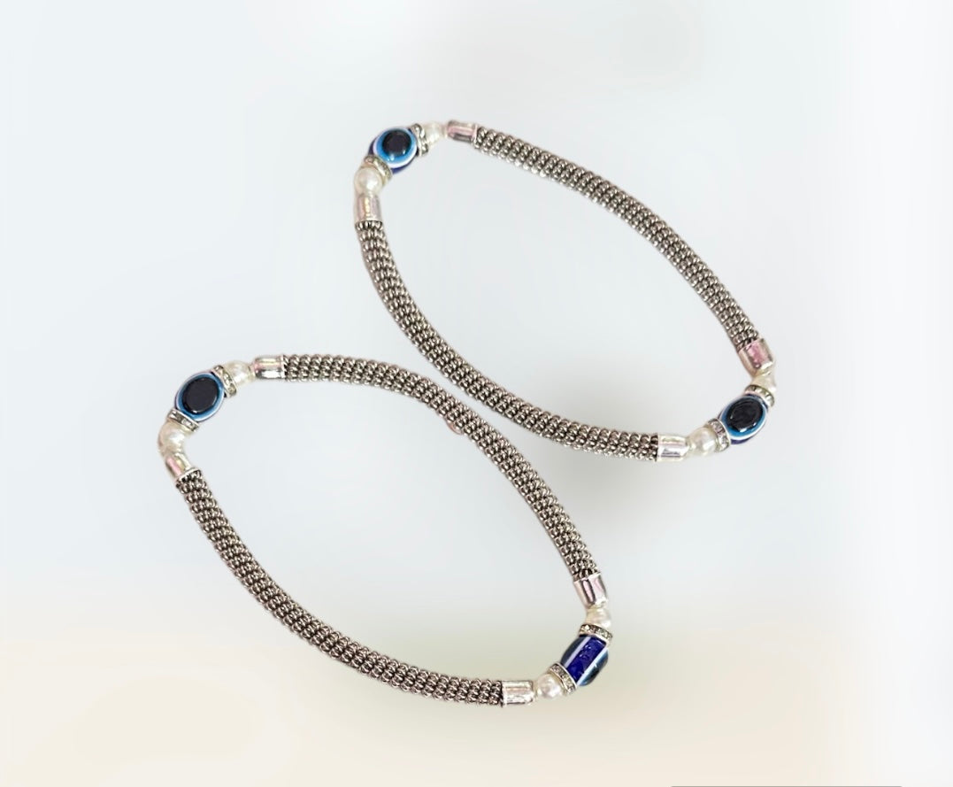 Blue Evil Eye Adjustable Elasticated Anklets
