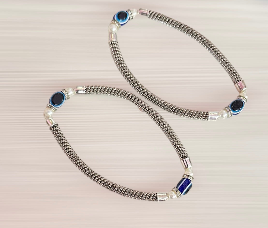 Blue Evil Eye Adjustable Elasticated Anklets