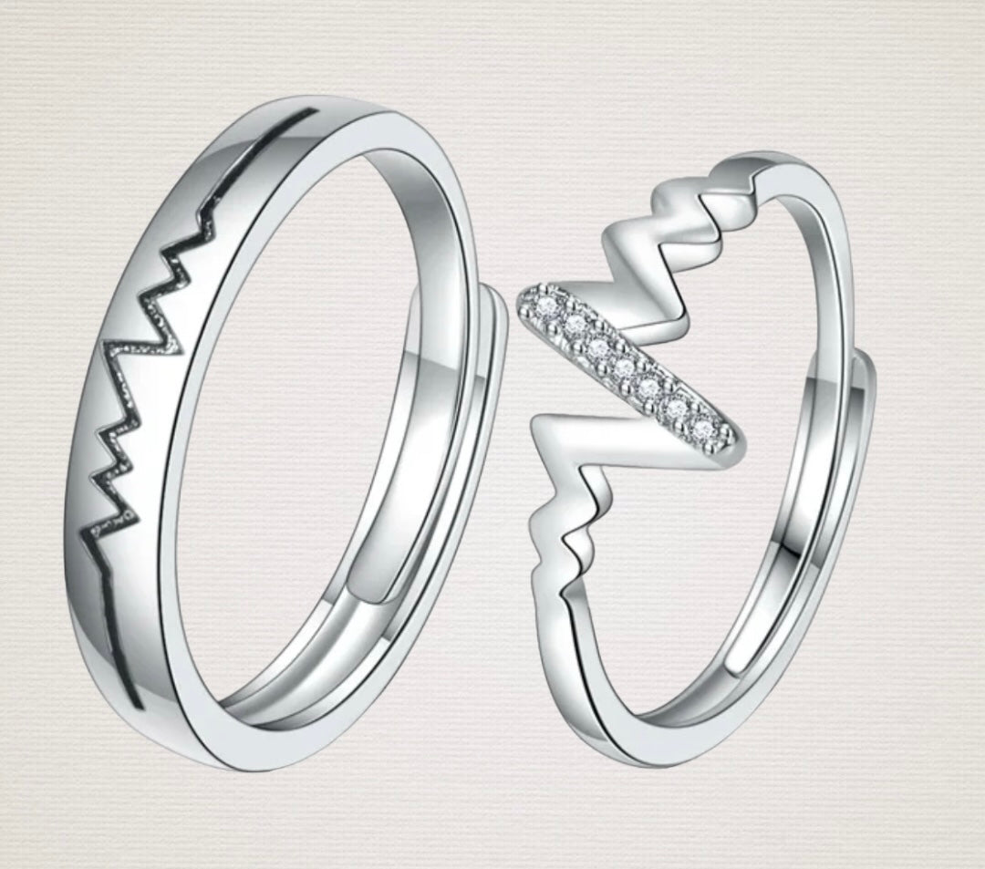 CZ Stones Studded Stainless Steel Adjustable Size Couple Ring Set