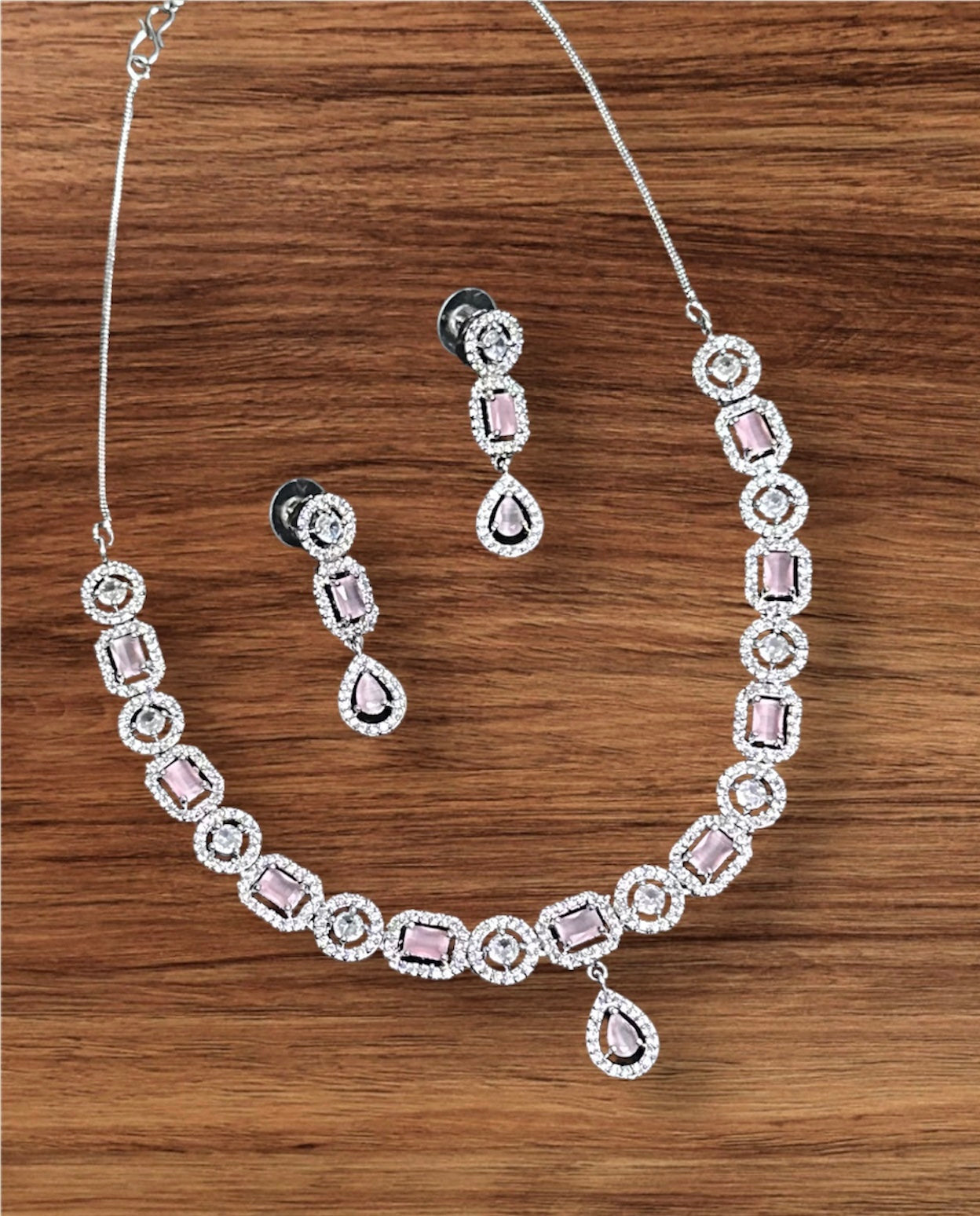 Premium CZ Stones Studded Necklace Choker Set With Drop Earrings