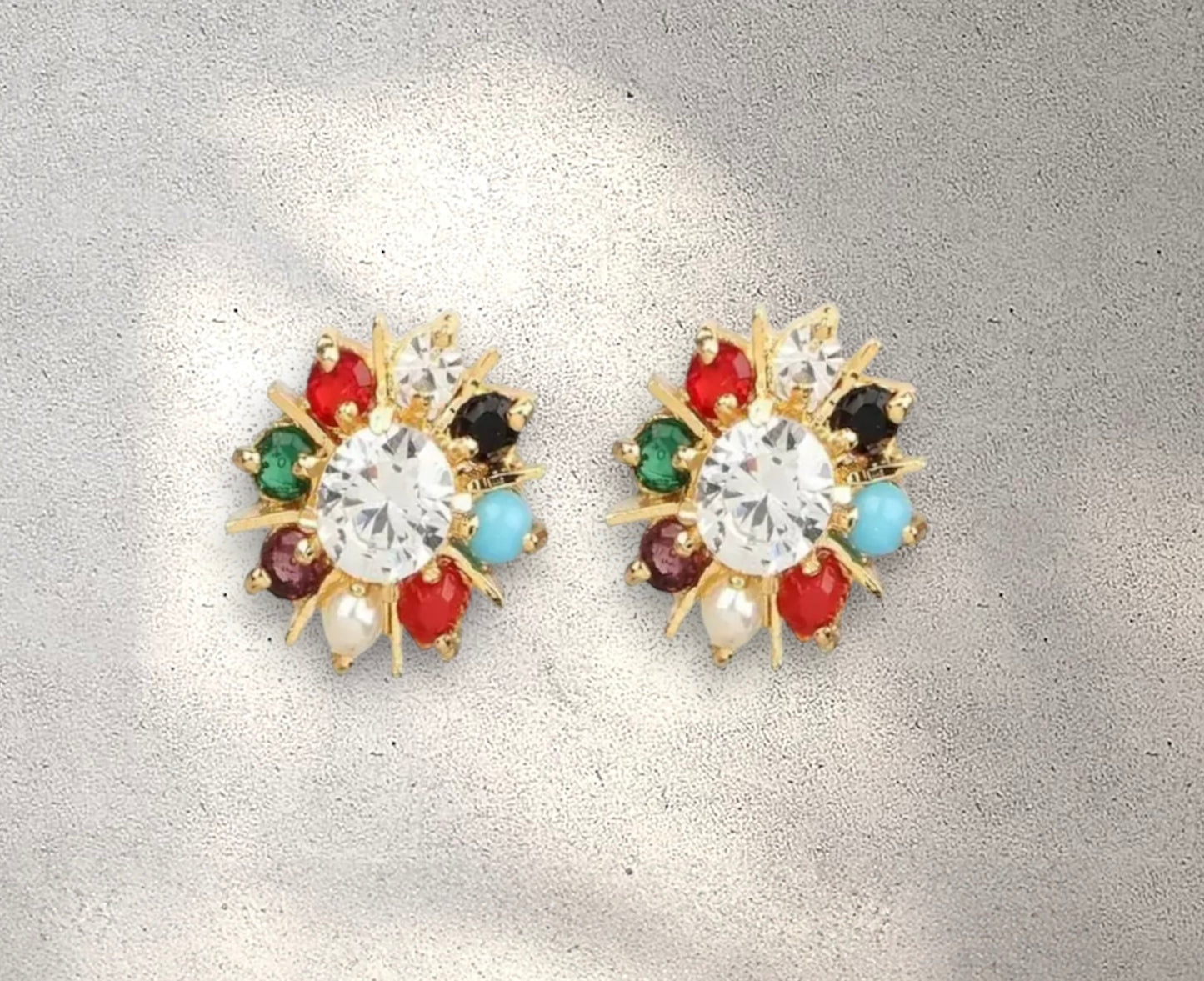 Premium Navratan Stones Style Push Plugs Studs Earrings