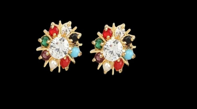 Premium Navratan Stones Style Push Plugs Studs Earrings