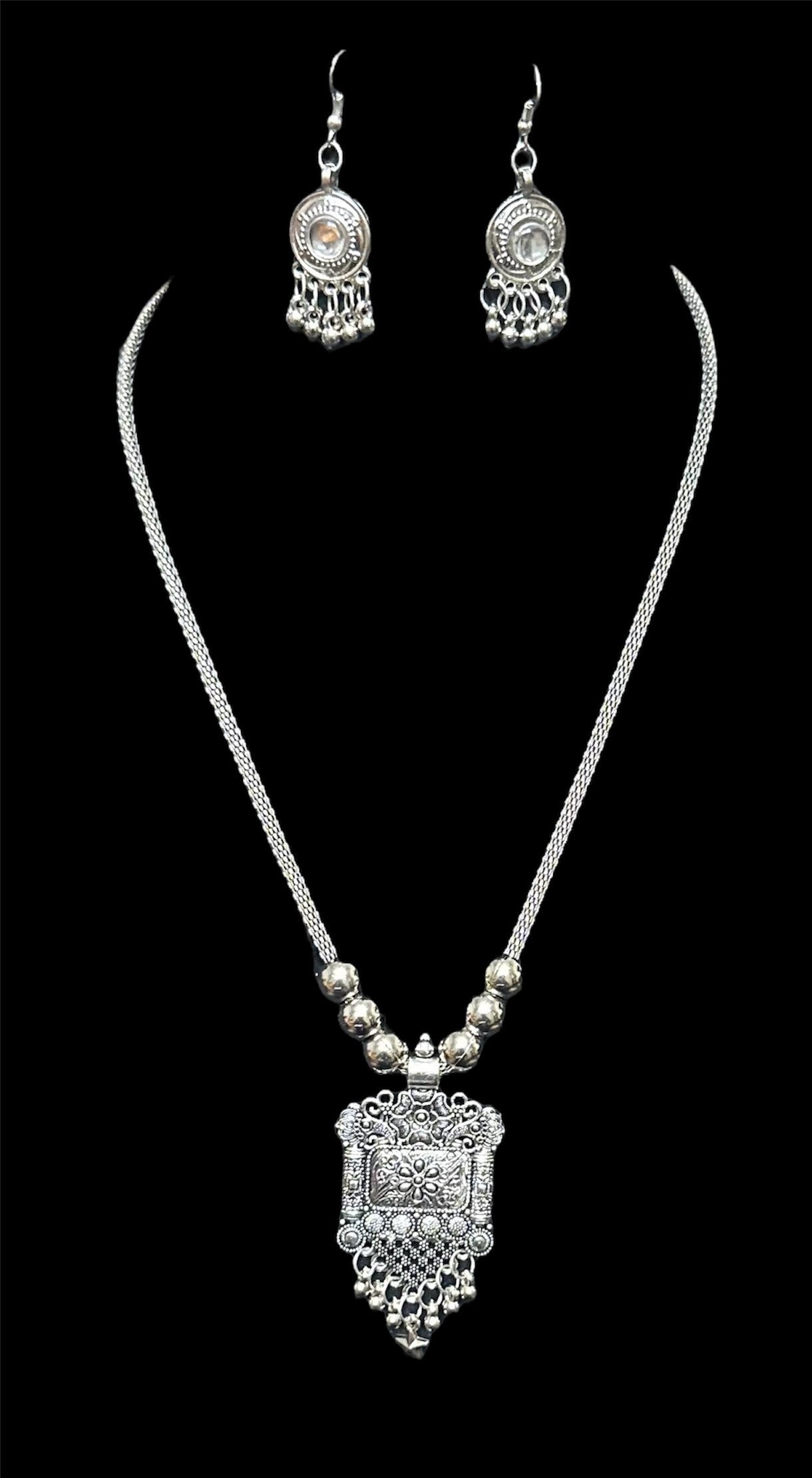 Oxidised Necklace Pendent Set With Earrings