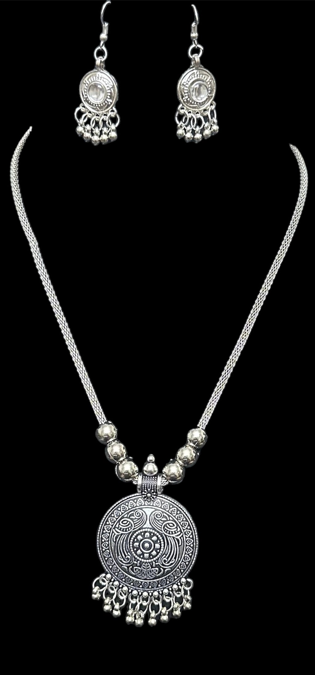 Oxidised Necklace Pendent Set With Earrings