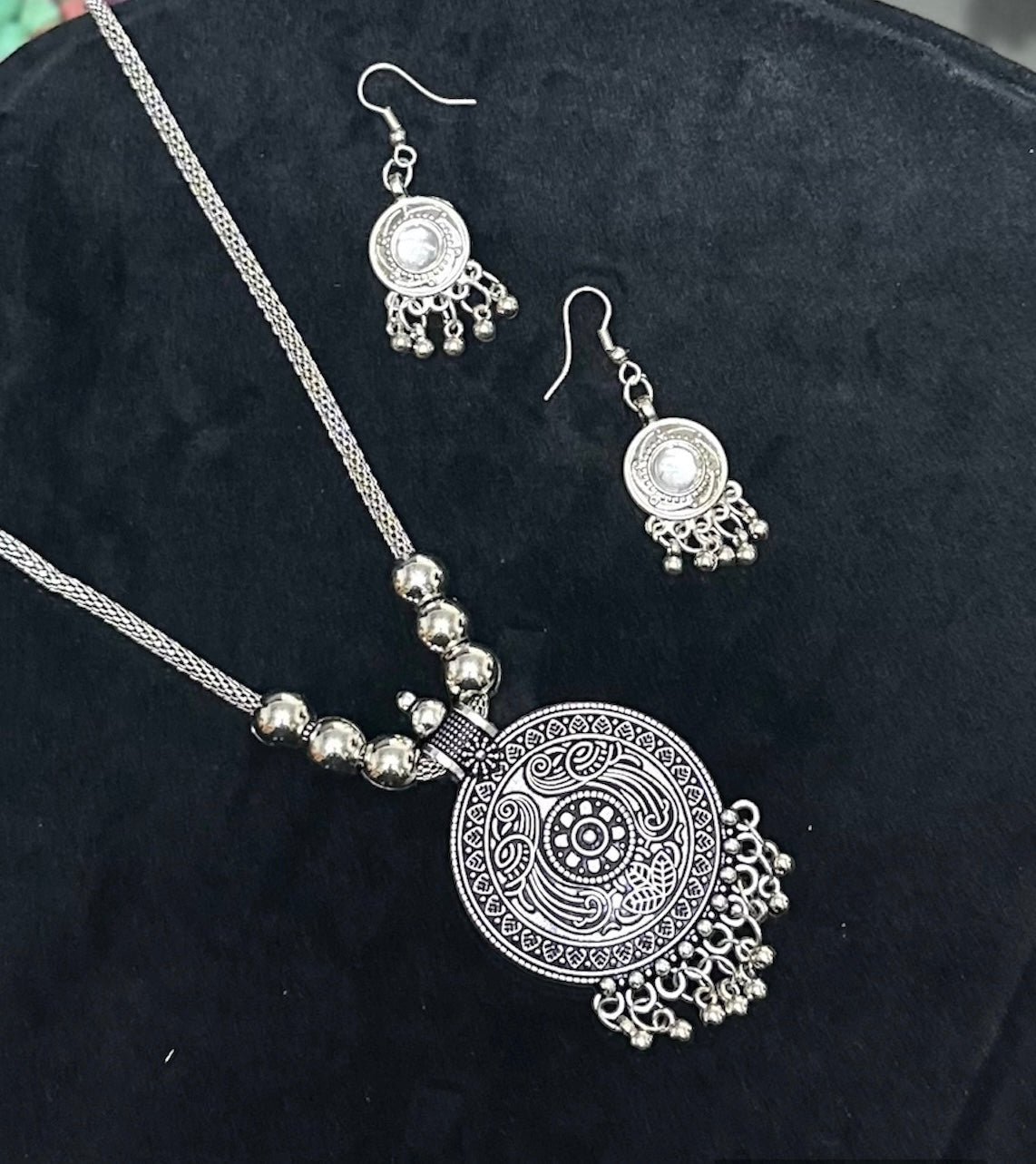 Oxidised Necklace Pendent Set With Earrings