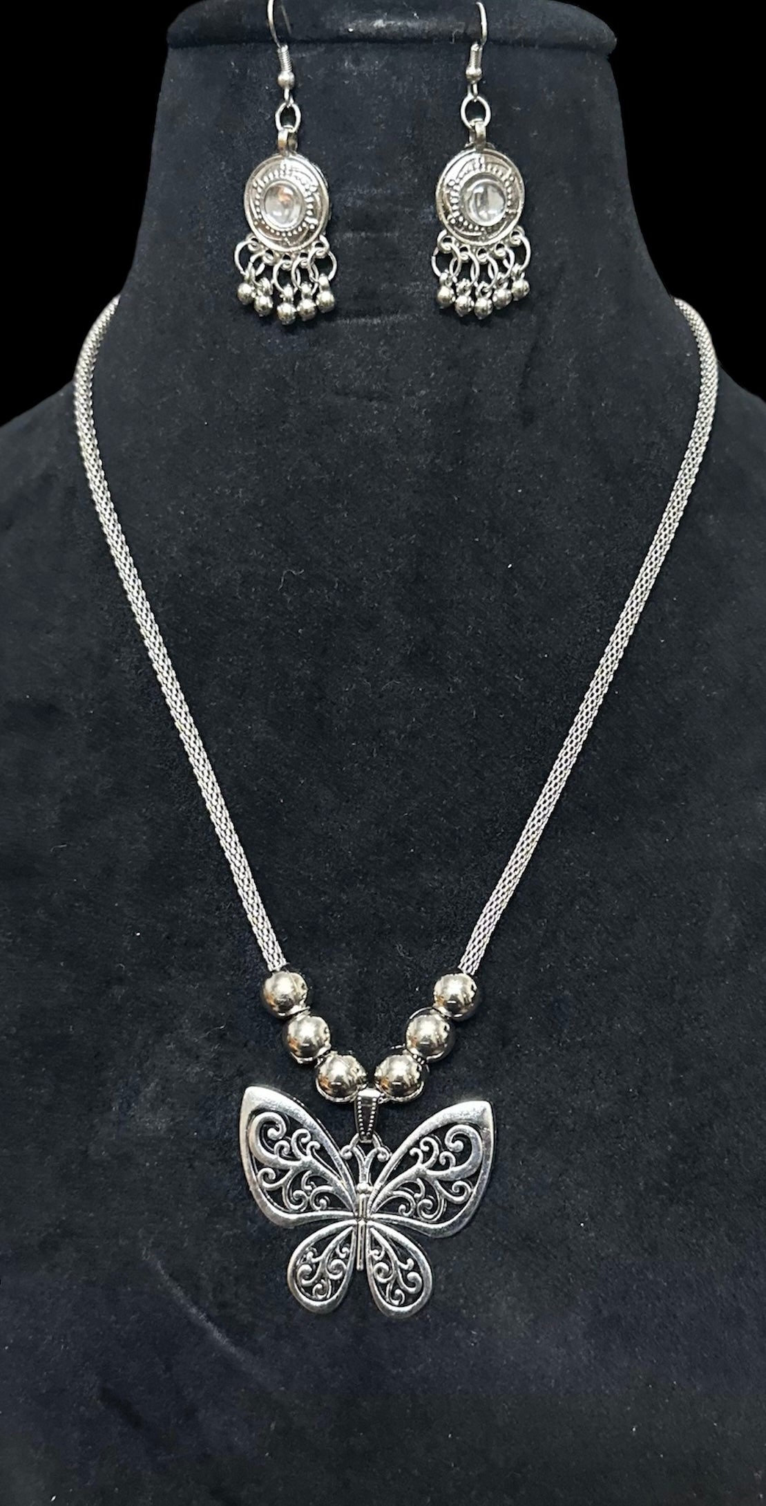 Oxidised Butterfly Necklace Pendent Set With Earrings