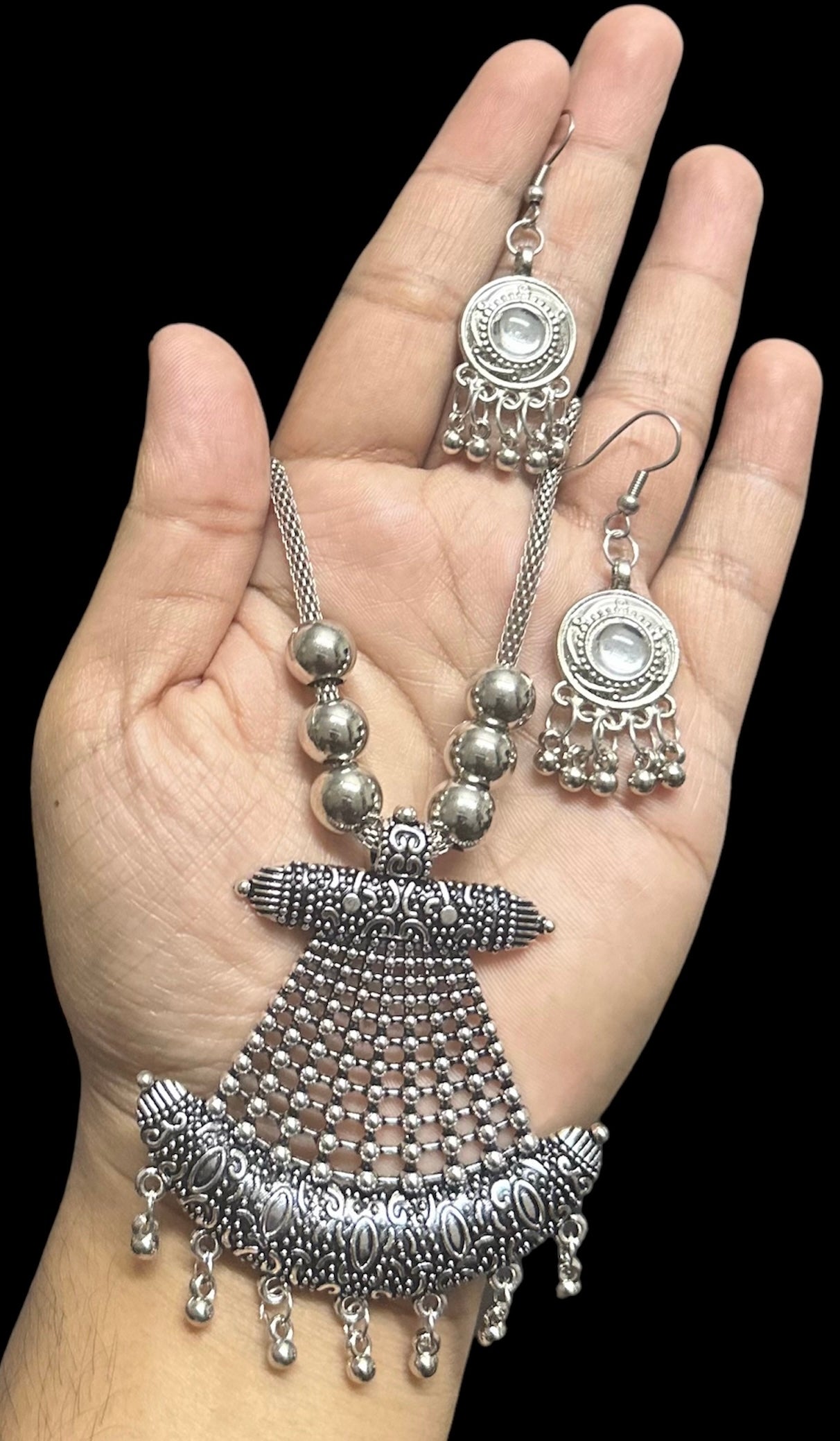 Oxidised Necklace Pendent Set With Earrings