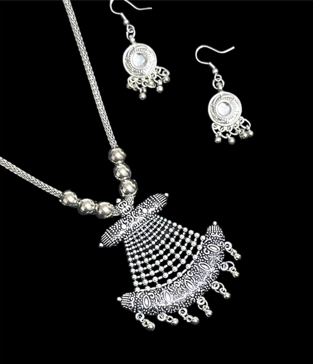Oxidised Necklace Pendent Set With Earrings