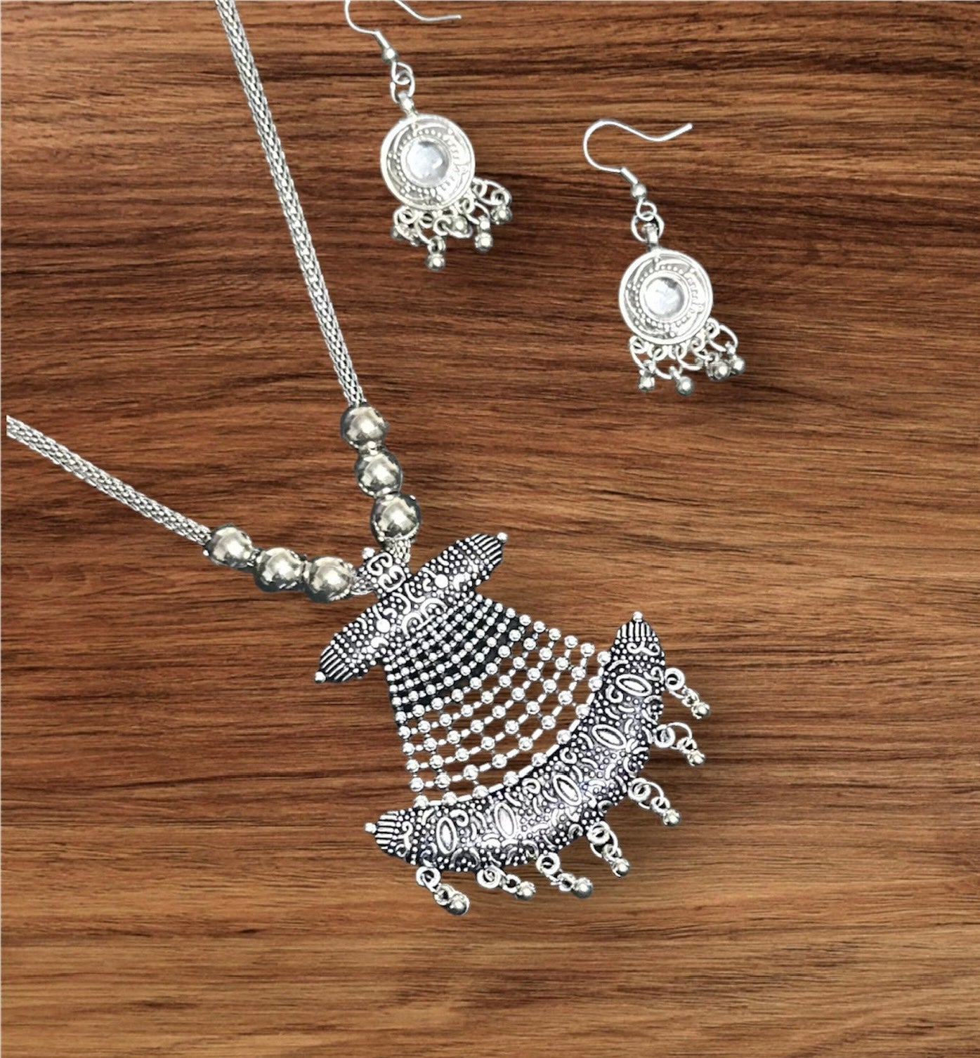 Oxidised Necklace Pendent Set With Earrings