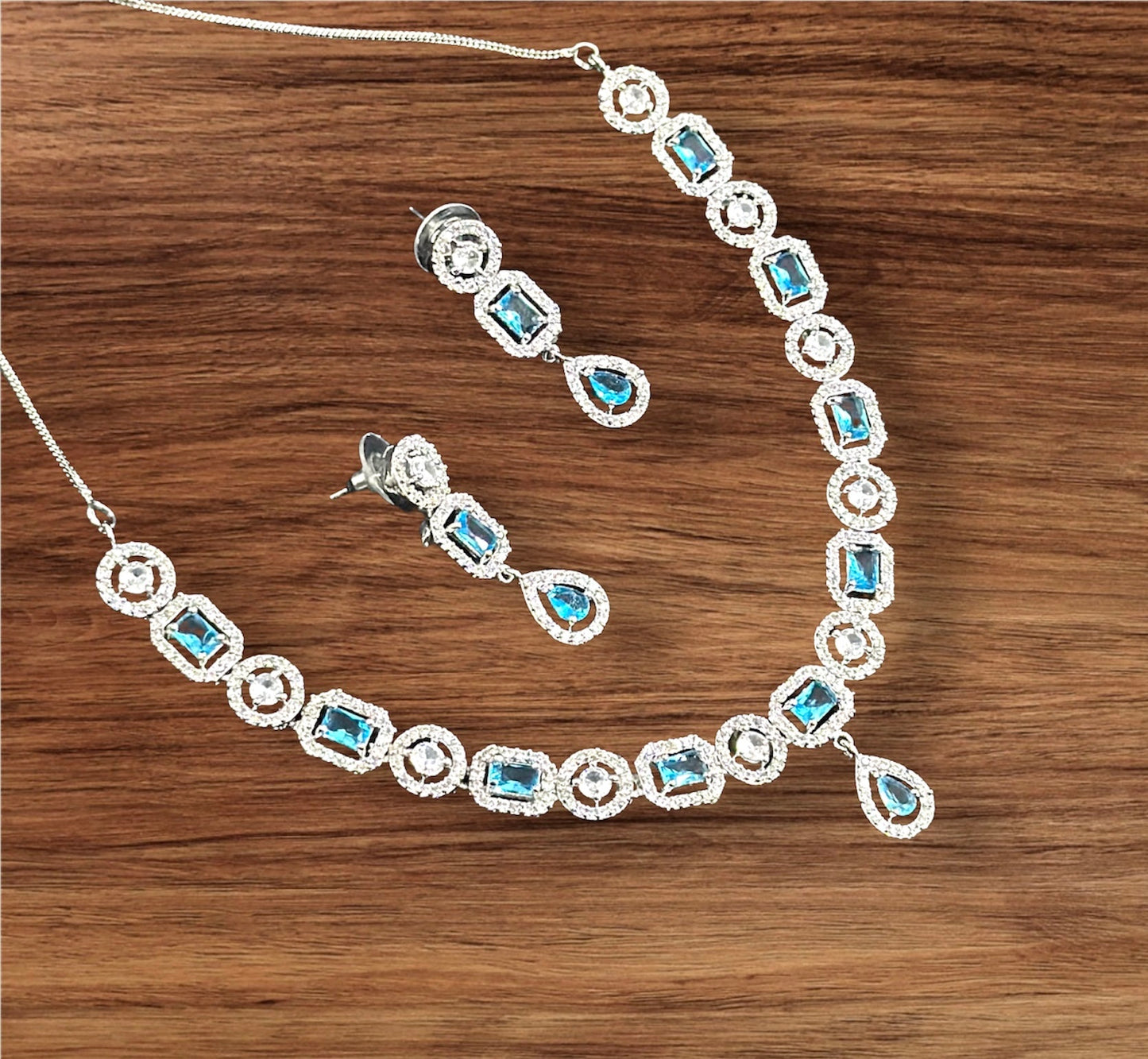 Premium CZ Stones Studded Necklace Choker Set With Drop Earrings