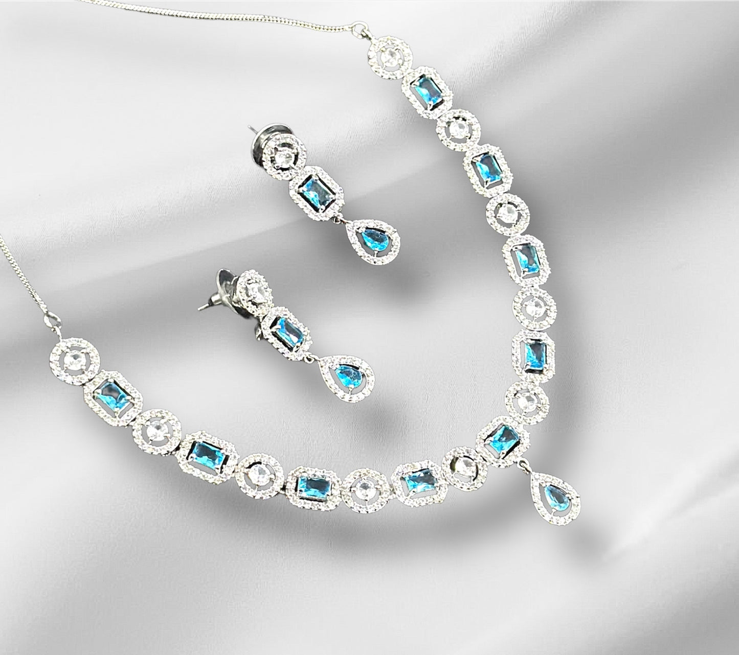 Premium CZ Stones Studded Necklace Choker Set With Drop Earrings
